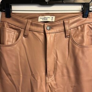 Abercrombie & Fitch The 90s Straight Ultra High Rise Brown Leather Pants- 28/6